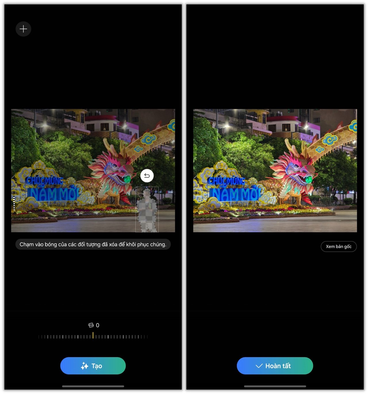 Sau đó, mình bấm xóa và chờ AI làm phần việc fill thêm background là xong.