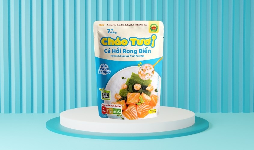 Có thể pha siro tảo xoắn Dr.Maya vào cháo tươi Cây Thị vị cá hồi, rong biển cho bé ăn