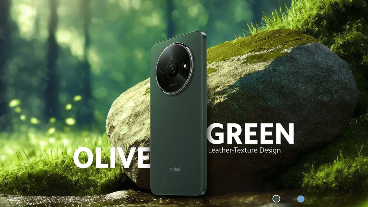 Redmi A3 phiên bản màu Oilive Green với mặt lưng giả da