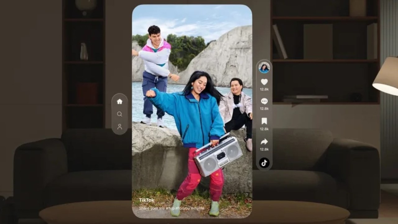 Giao diện xem video trên ứng dụng TikTok dành cho kính Vision Pro Giao diện xem video trên ứng dụng TikTok dành cho kính Vision Pro