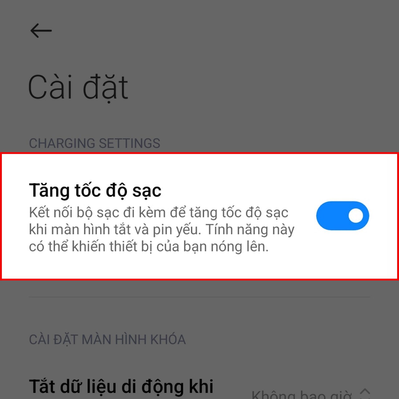 Cách bật tăng tốc độ sạc trên Redmi Note 13 series