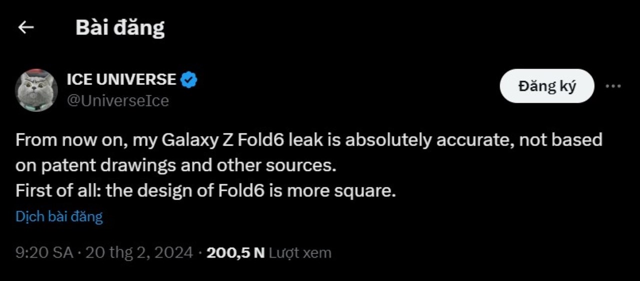 Bài viết của leaker Ice Universe trên mạng xã hội X Bài viết của leaker Ice Universe trên mạng xã hội X