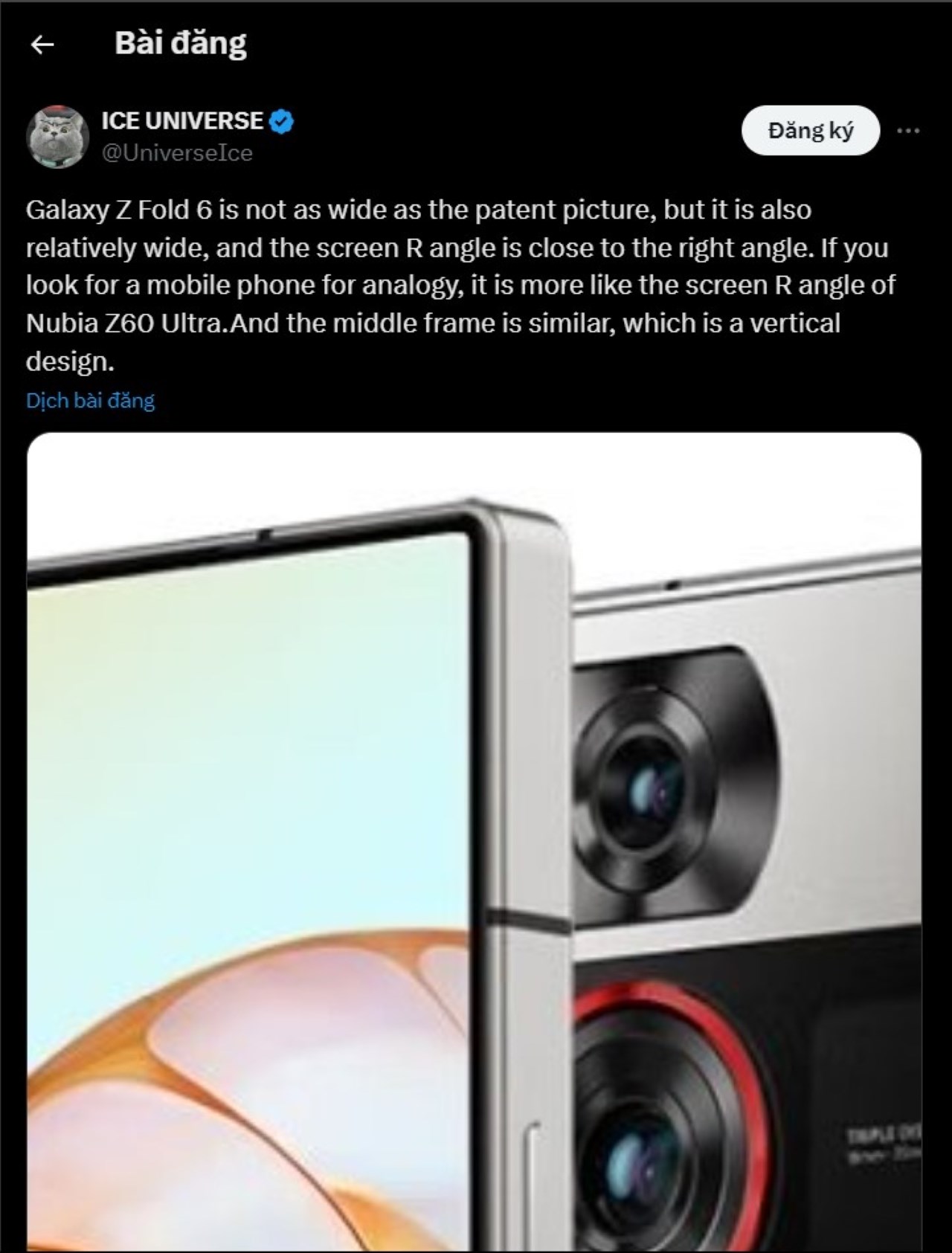 Ice Universe cũng minh hoạ thiết kế Galaxy Z Fold6 sẽ tương tự như Nubia Z60 Ultra Ice Universe cũng minh hoạ thiết kế Galaxy Z Fold6 sẽ tương tự như Nubia Z60 Ultra