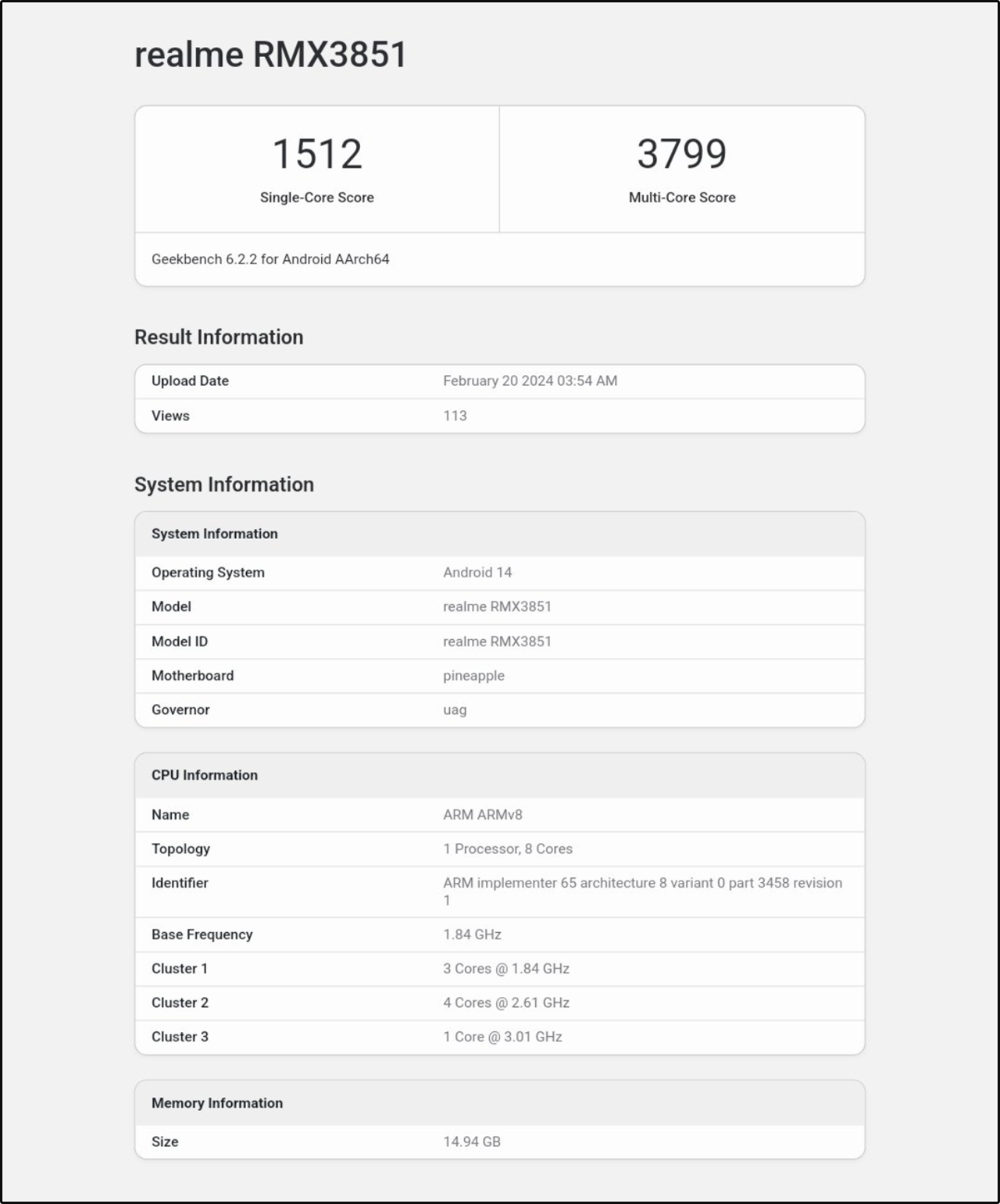 Điểm số đơn nhân và đa nhân của Snapdragon 8s Gen 3 trên Geekbench