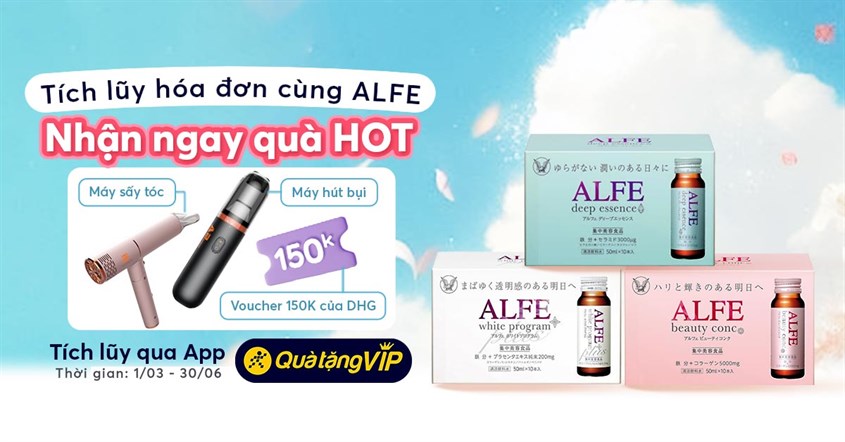 Mua các sản phẩm Collagen Alfe sẽ được tích lũy hóa đơn tại app QUÀ TẶNG VIP