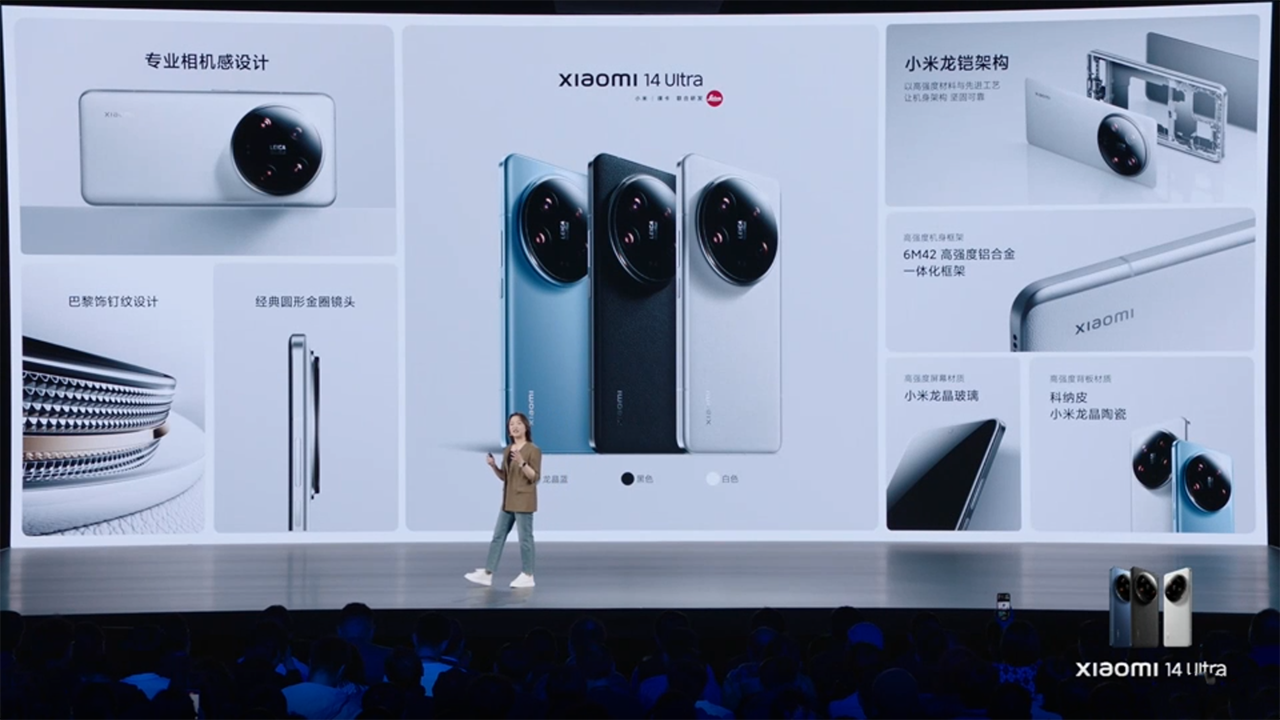 Nhìn chung Xiaomi 14 Ultra có 2 bản mặt lưng da (Trắng, Đen) và 1 bản mặt lưng gốm (Xanh dương) để người dùng lựa chọn. Nguồn: Xiaomi.