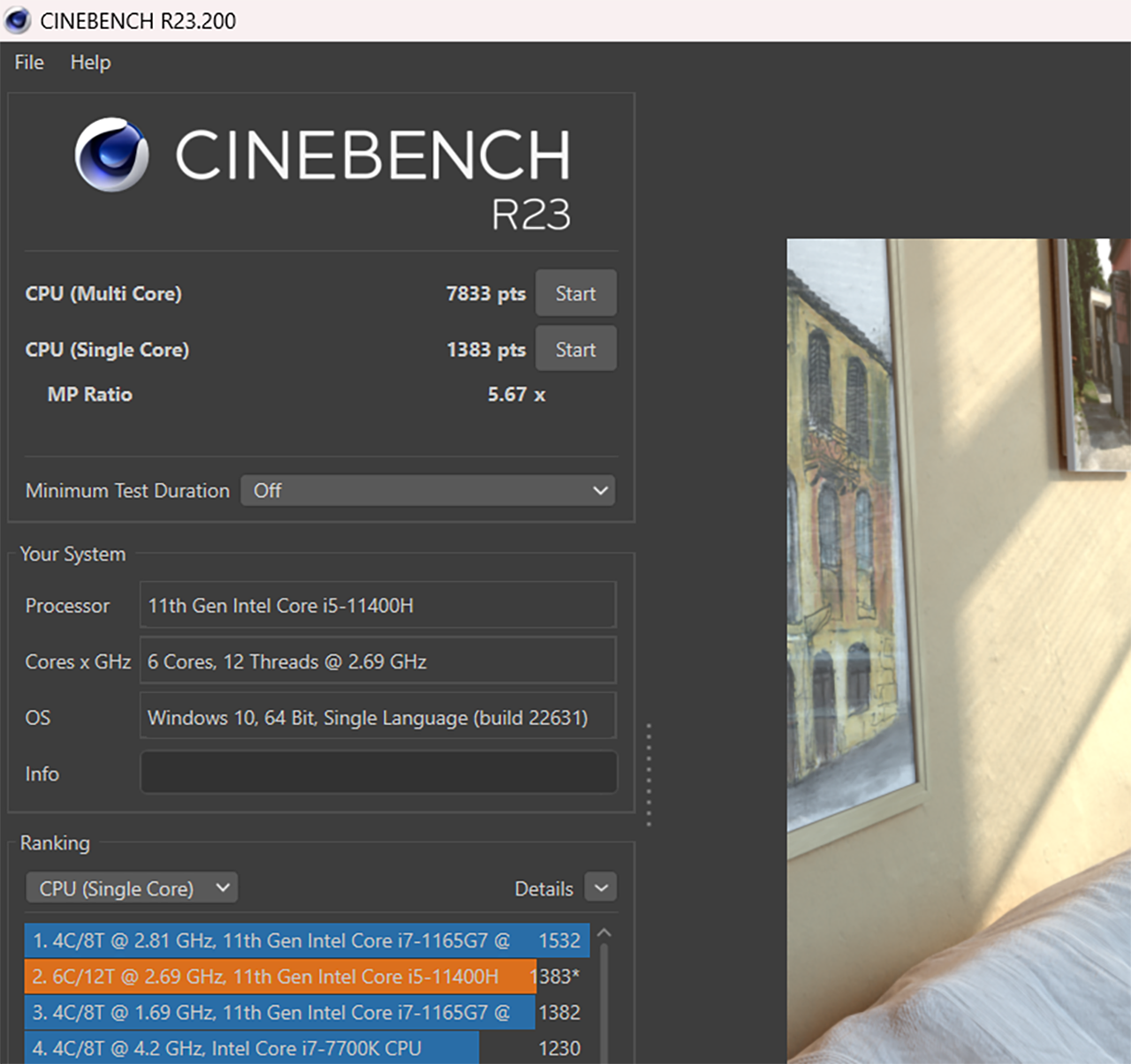 Kết quả bài test Cinebench R23 của Acer Nitro 5 AN515 57 5669.