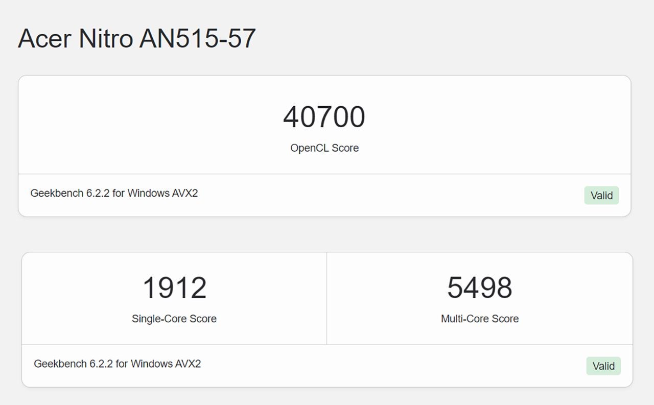 Kết quả bài test GeekBench 6 của Acer Nitro 5 AN515 57 5669.