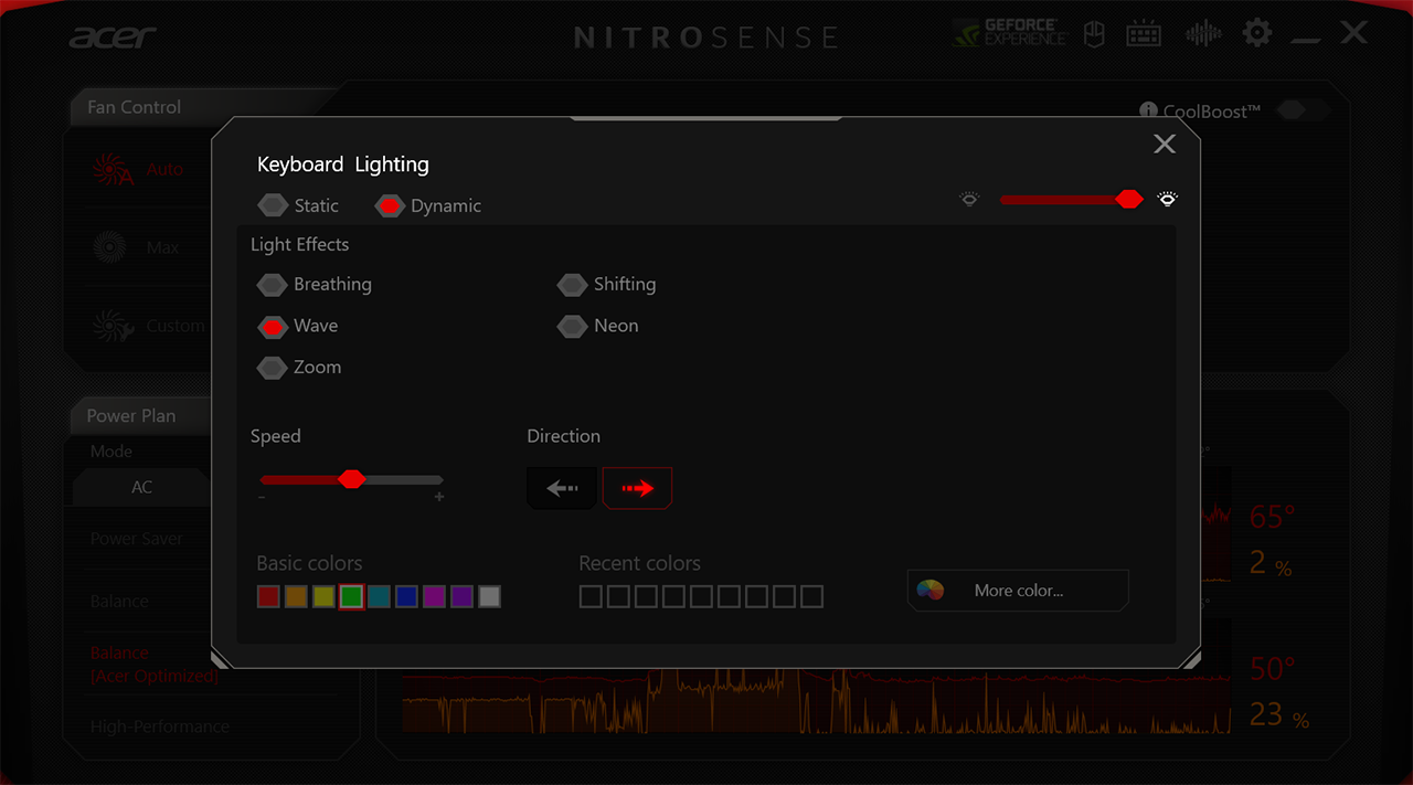 Các bạn có thể tùy chỉnh chế độ màu bàn phím Acer Nitro 5 AN515 57 5669 qua phần mềm Nitrosense.