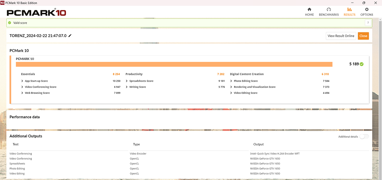 Kết quả bài test PCMark 10 của Acer Nitro 5 AN515 57 5669.
