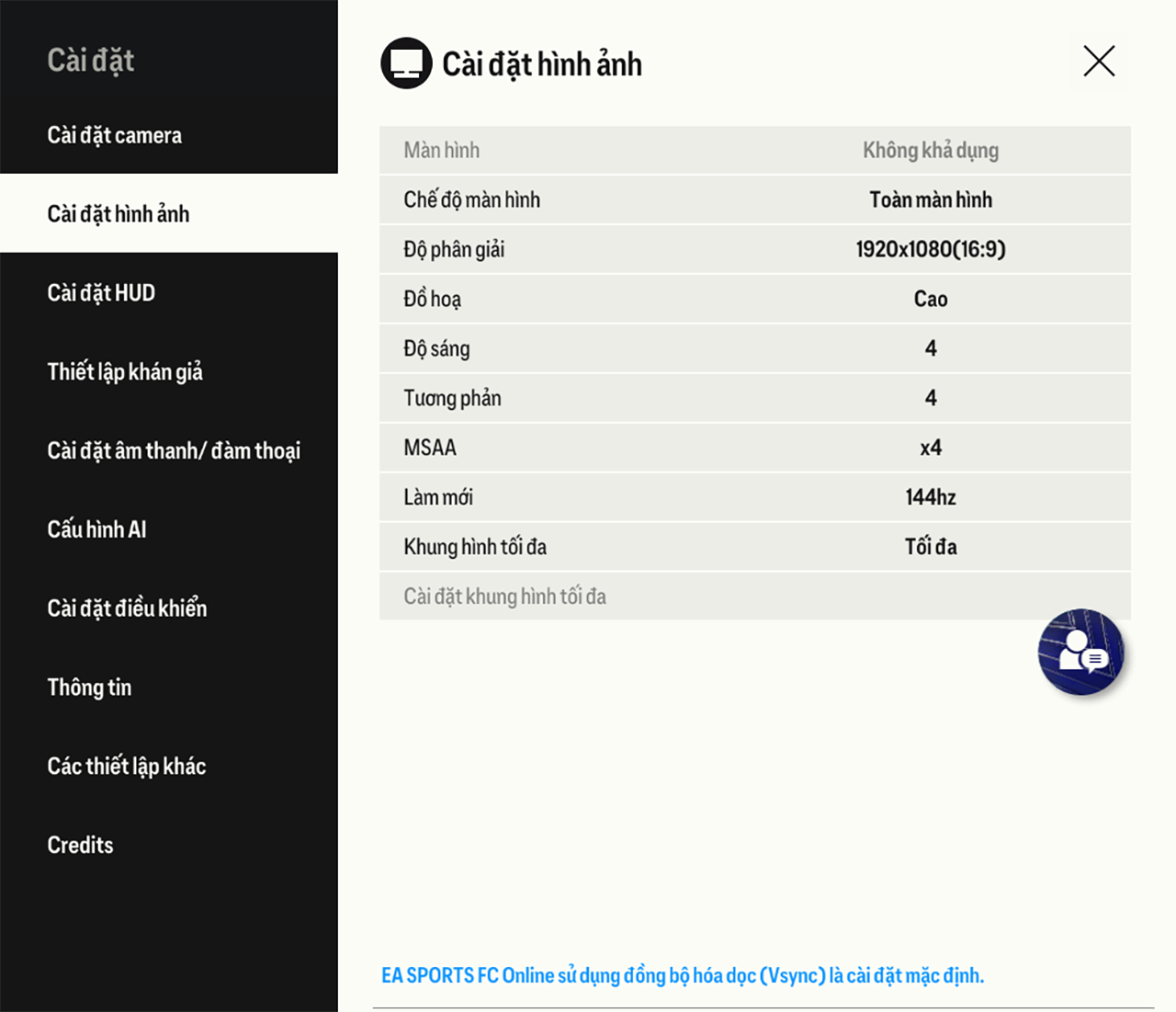 Thiết lập đồ họa EA FC Online mà mình đã đặt trên Acer Nitro 5 AN515 57 5669.