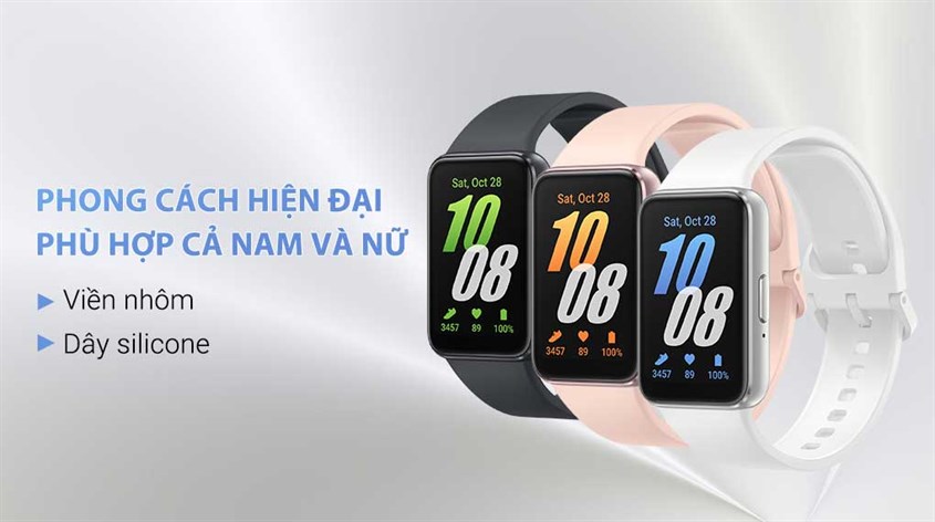 Samsung Galaxy Fit3 có thiết kế sang trọng, gọn nhẹ kết hợp dây đeo silicon êm ái