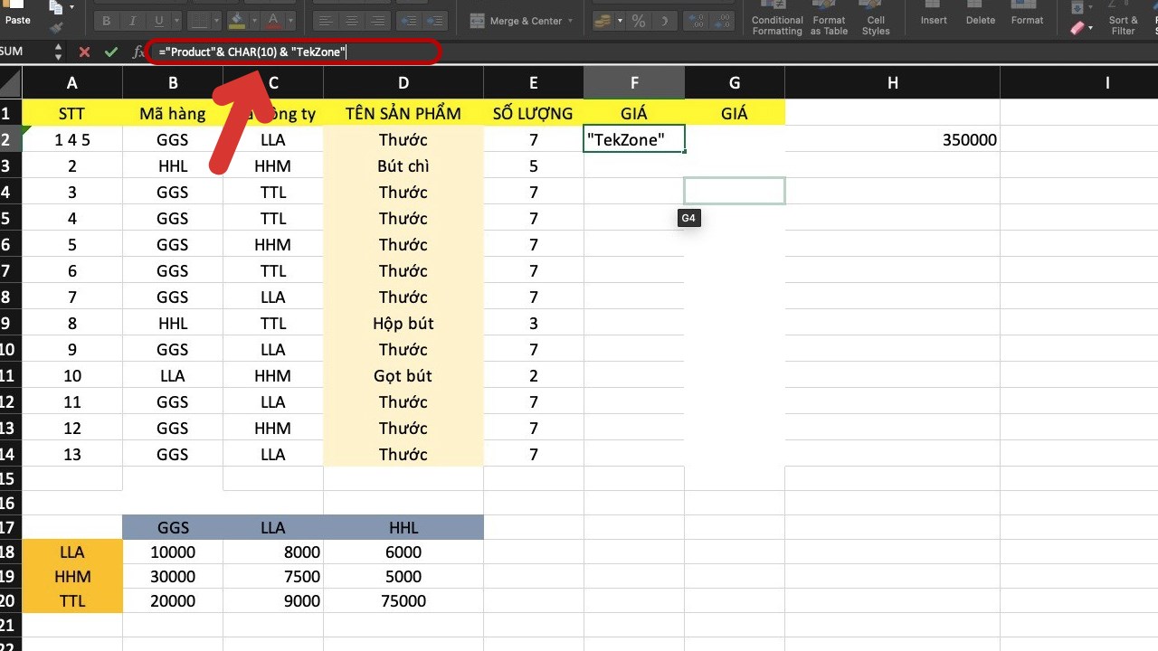 Cách xuống dòng trong Excel