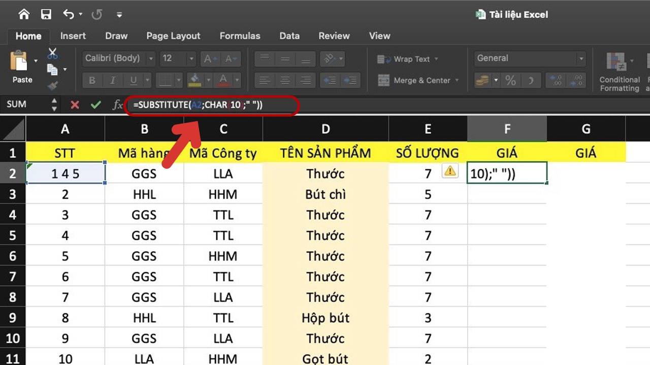 Cách xuống dòng trong Excel