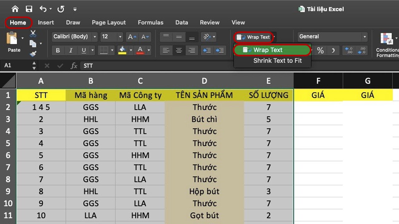 Cách xuống dòng trong Excel