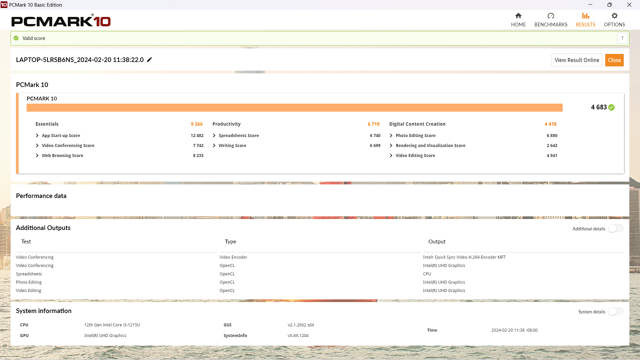 Điểm PCMark 10 của ASUS Vivobook 15 X1504ZA