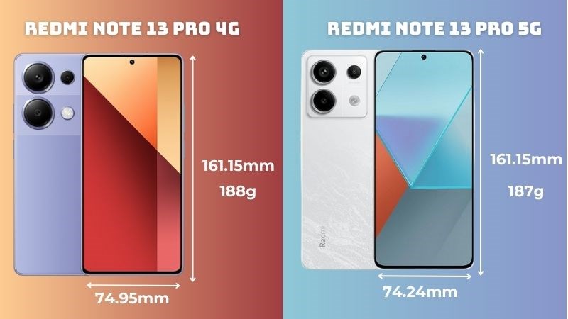 Redmi Note 13 Pro 4G v&agrave; 13 Pro 5G c&oacute; chiều ngang v&agrave; trọng lượng kh&aacute;c nhau