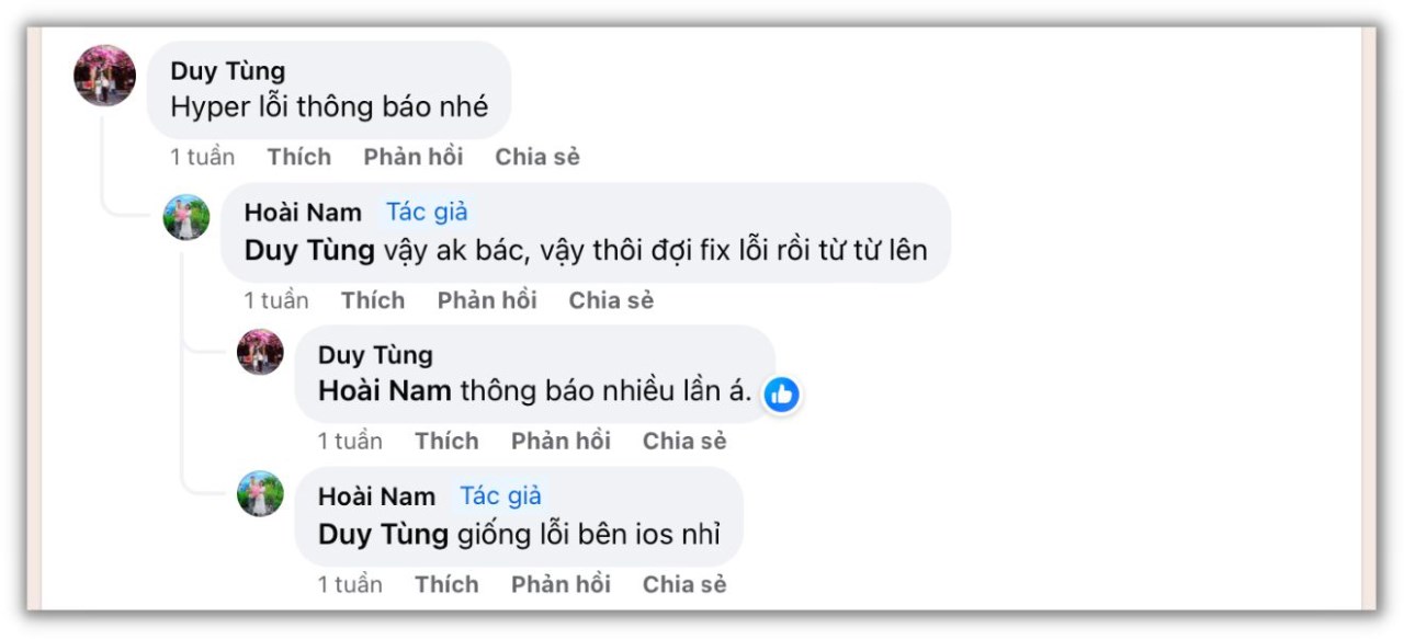 Theo phản ánh từ người dùng Facebook Duy Tùng, thiết bị của anh ấy gặp lỗi chậm thông báo sau khi cập nhật HyperOS. Nguồn: Facebook Hoài Nam.