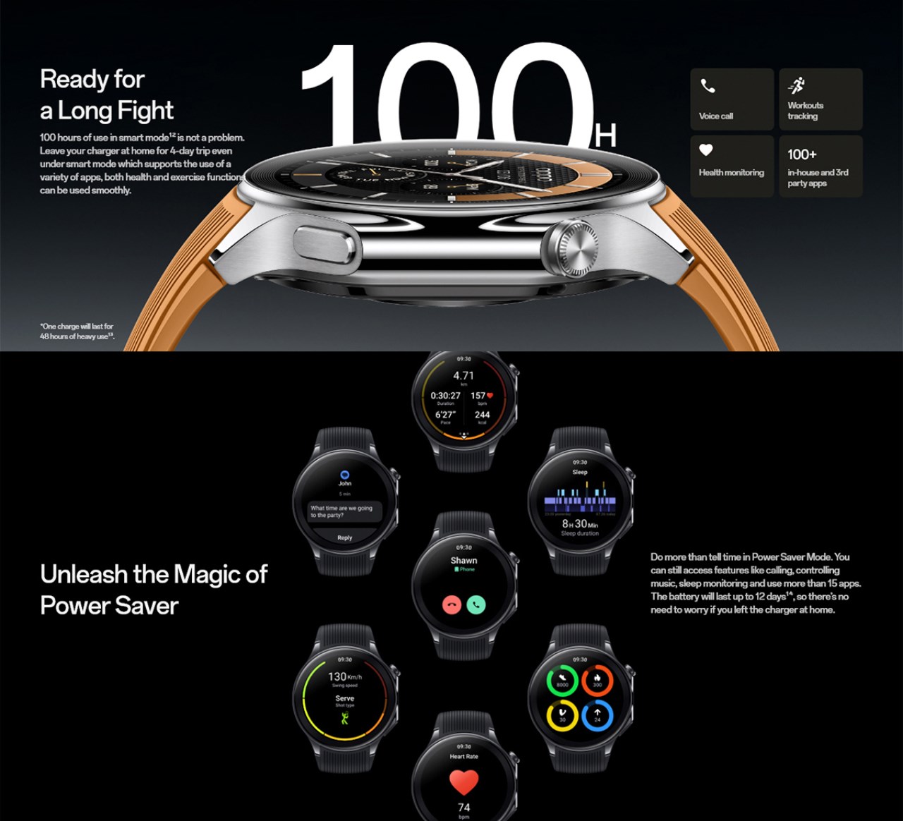 OPPO Watch X có thời lượng pin lên tới 100 giờ và khi bật chế độ tiết kiệm pin bạn có thể sử dụng tới ngày thứ 12