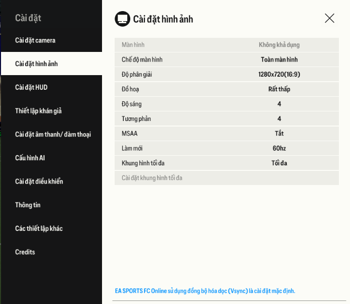Thiết lập đồ họa EA FC Online mà mình đã đặt trên ASUS Vivobook X1404ZA