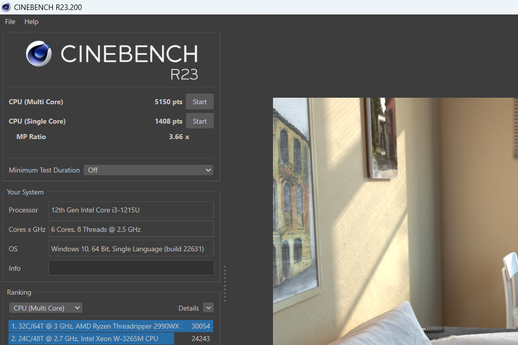 Điểm Cinebench R23 của ASUS Vivobook X1404ZA