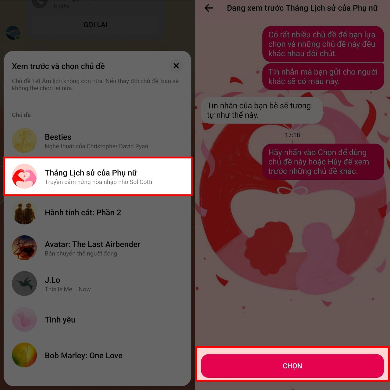 Cách đổi chủ đề tháng phụ nữ trên Messenger