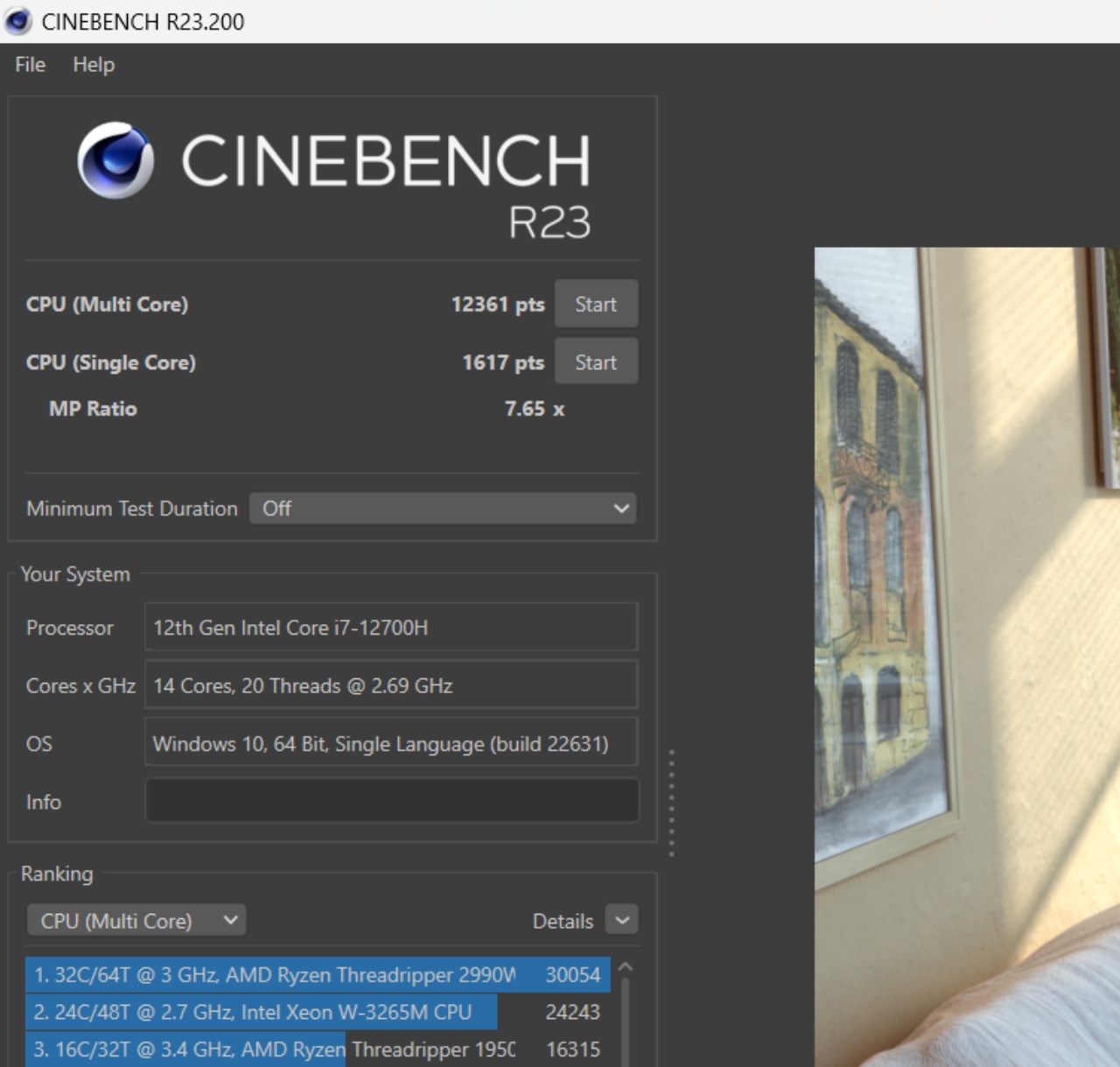 Kết quả bài test CineBench R23 của Acer Nitro 5 AN515 58 769J.