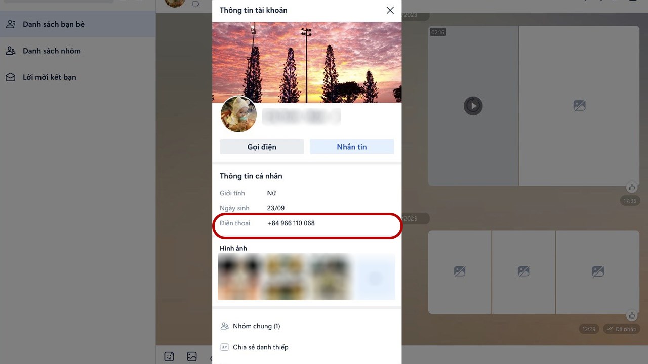 Cách xem số điện thoại bạn bè trên Zalo