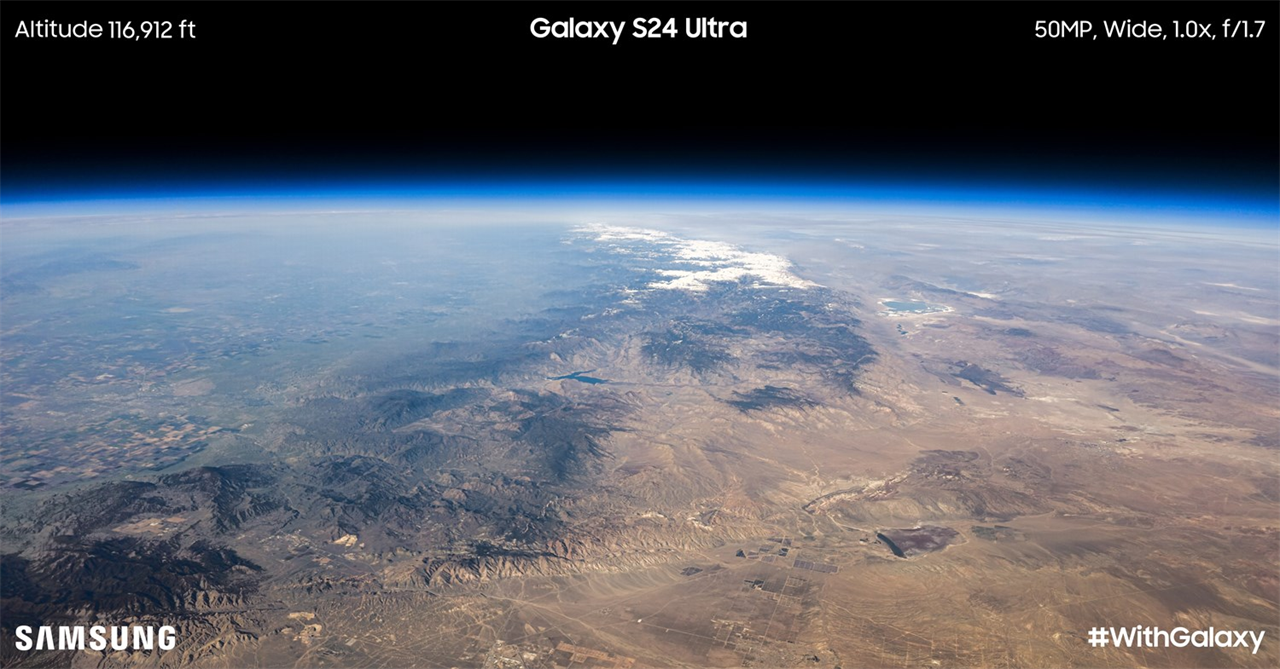 Ảnh chụp trái đất của Galaxy S24 Ultra ở độ cao 116.912 ft