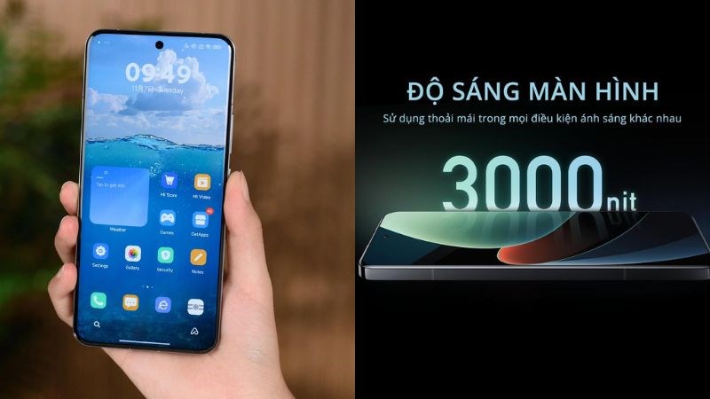 Xiaomi 14 Pro sở hữu màn hình có kích thước lớn và độ sáng tối đa đến 3000 nits