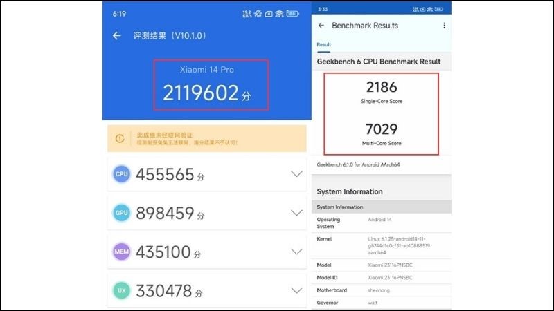 Điểm số của Xiaomi 14 Pro trên thang AnTuTu và Geekbench