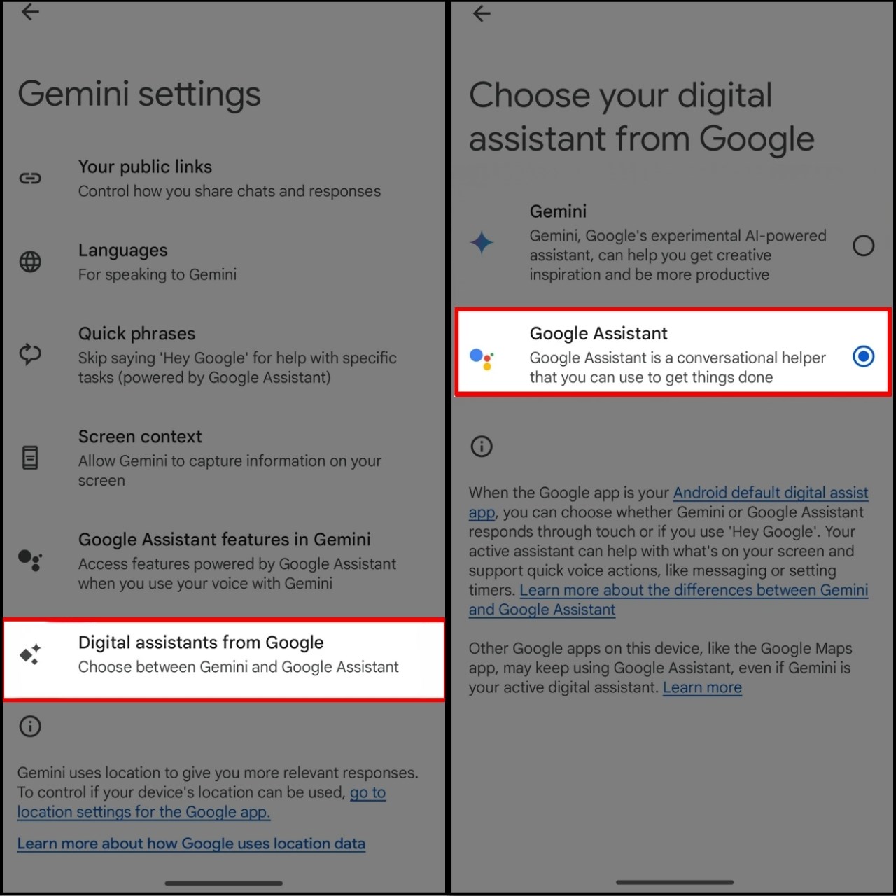 Cách chuyển trợ lý từ Gemini về Google Assistant trên Android