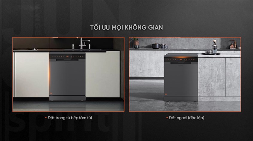 Máy rửa bát độc lập Junger DWJ-143 được thiết kế nhỏ gọn, dễ dàng bố trí ở mọi không gian bếp