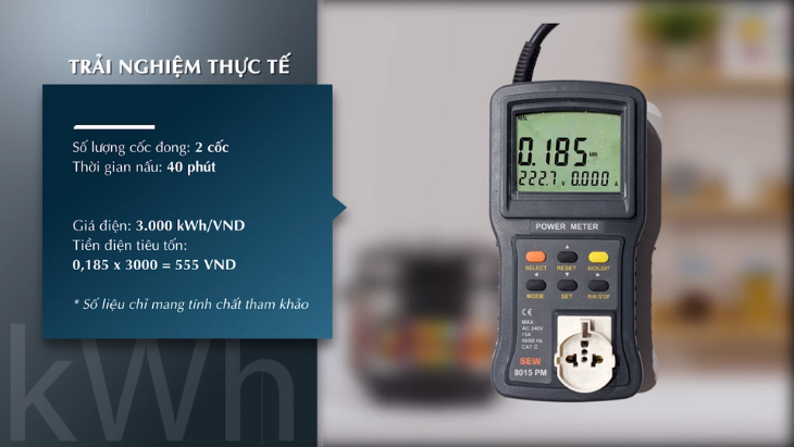 Nồi tiêu tốn khoảng 555 đồng cho một lần nấu 2 cốc gạo