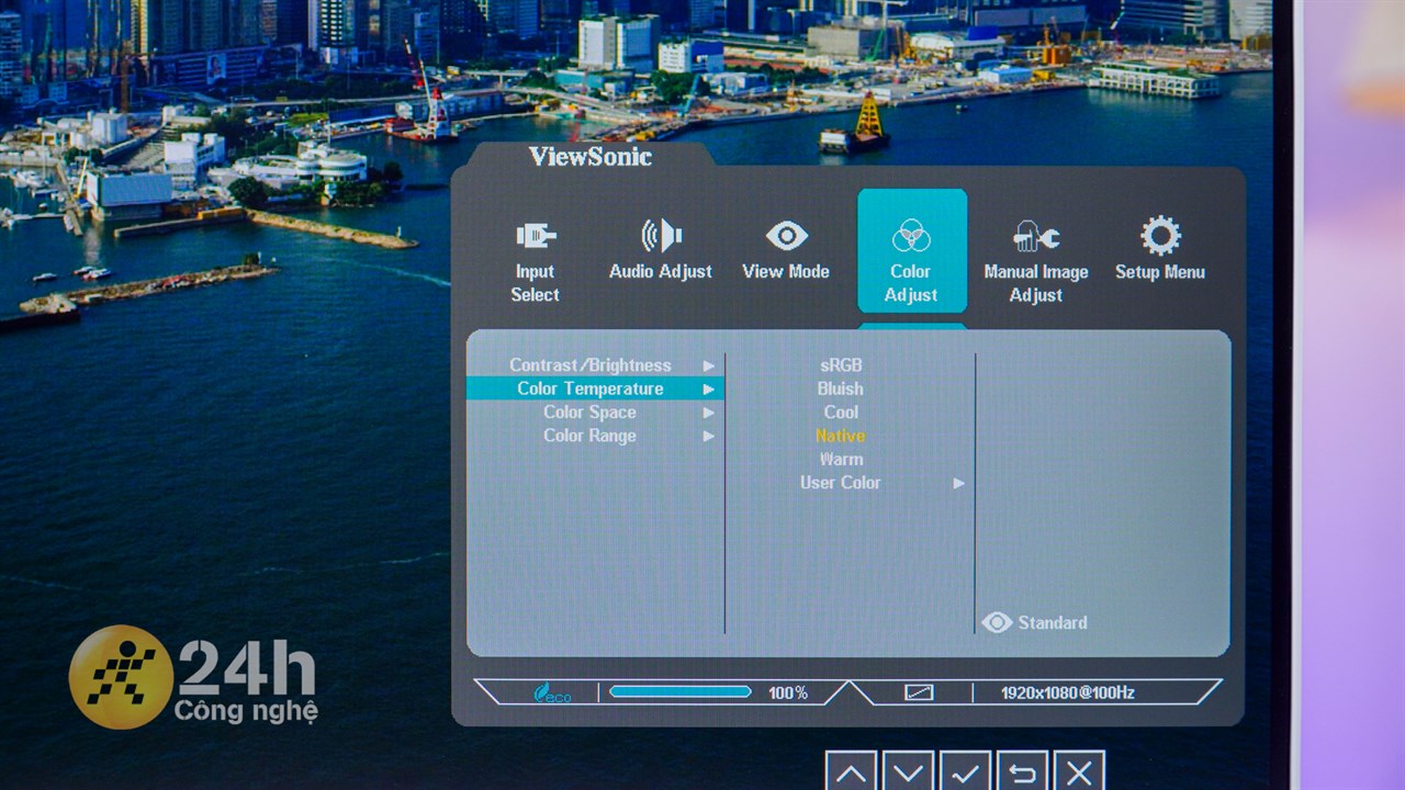 Các bạn cũng có thể điều chỉnh màu của Viewsonic VA2436-H thông qua thiết lập.