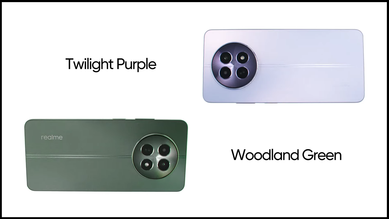 realme 12 5G có 2 màu cho người dùng lựa chọn là Tím và Xanh lá. Nguồn: realme India. realme 12 5G có 2 màu cho người dùng lựa chọn là Tím và Xanh lá. Nguồn: realme India.