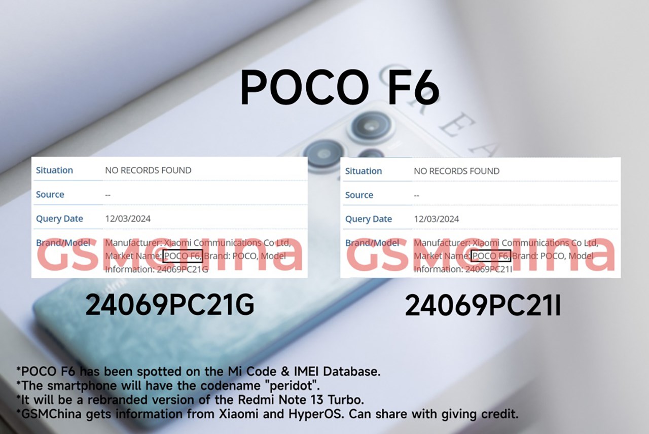 POCO F6 sẽ được ra mắt ở nhiều thị trường khác nhau do đã có tên trên cơ sở dữ liệu của IMEI. Nguồn: Gizmochina. POCO F6 sẽ được ra mắt ở nhiều thị trường khác nhau do đã có tên trên cơ sở dữ liệu của IMEI. Nguồn: Gizmochina.