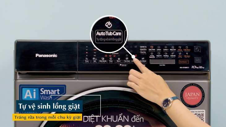 máy giặt sấy Panasonic Inverter giặt 10 kg - sấy 6 kg NA-S106FC1LV - Tự vệ sinh lồng giặt