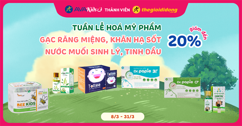 (18/03 - 24/03) Chương trình khuyến mãi: Gạc răng miệng, khăn hạ sốt, nước muối sinh lý, tinh dầu. giảm đến 20%