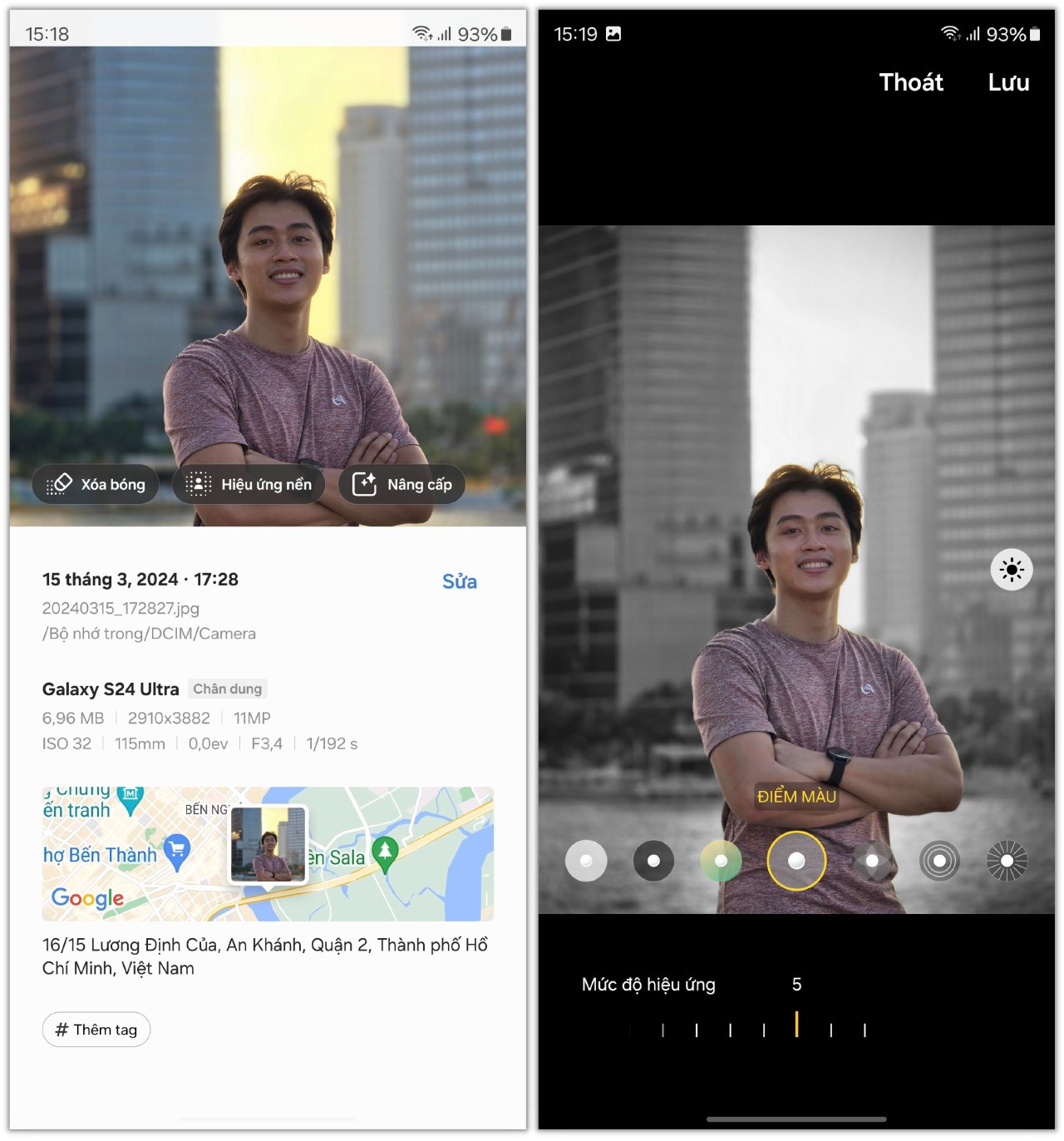 Photo Assist của Galaxy S24 Ultra giúp mình dễ dàng thay đổi hiệu ứng nền ở ảnh chụp chân dung xóa phông.