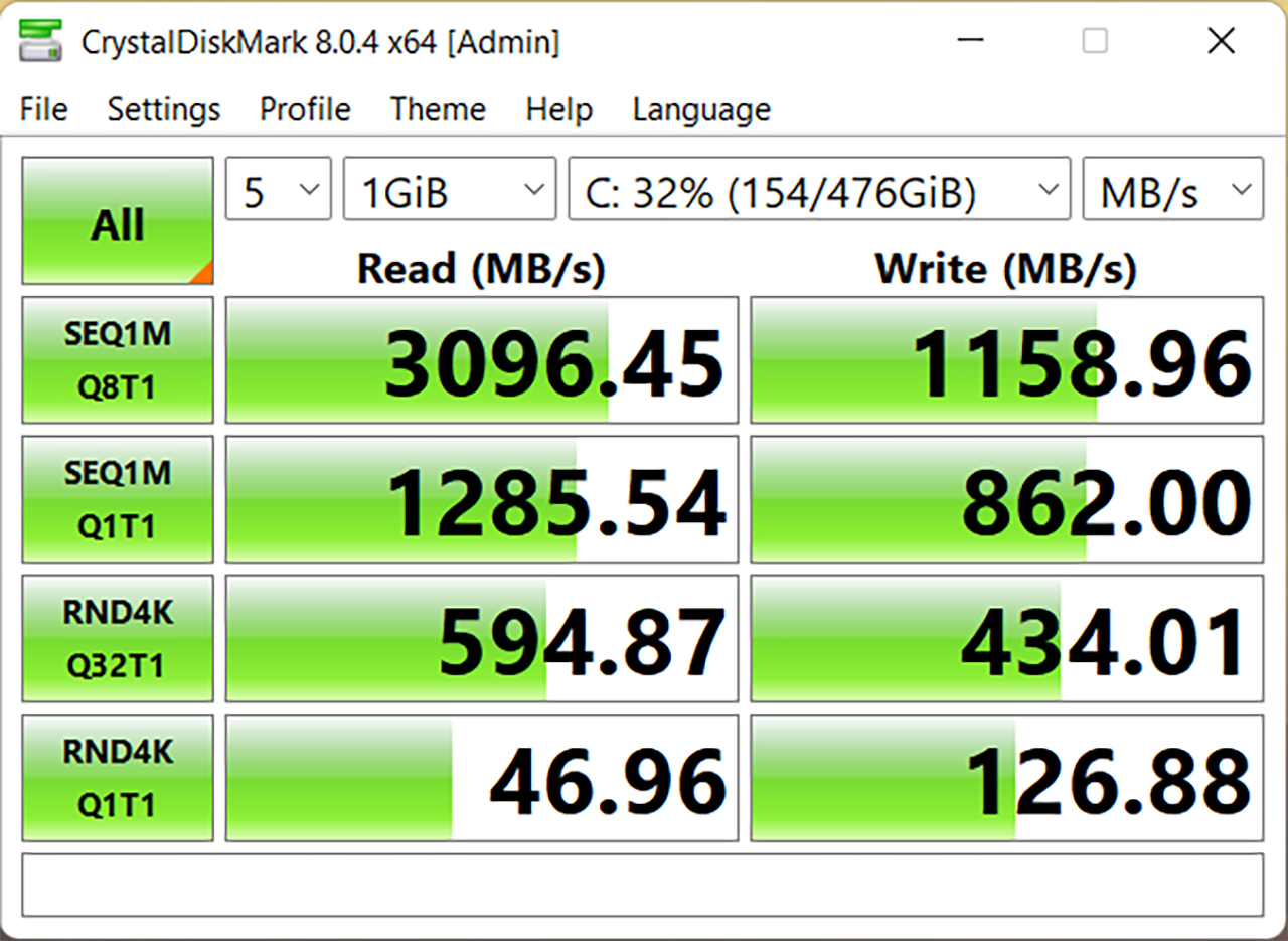 Tốc độ đọc - ghi của ổ cứng SSD trên Acer Aspire 3 A315 59 5283 được đo bởi Crystal Diskmark