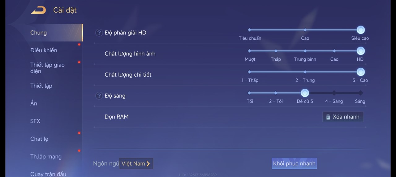 Thiết lập đồ họa Liên Quân Mobile mà mình đã dùng cho bài test pin Xiaomi 14.