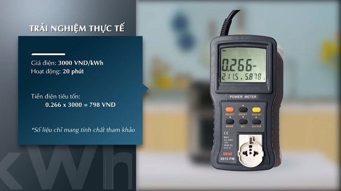 Mức tiêu thụ điện năng khoảng 0.27kWh khi nướng bánh 20 phút bằng lò Lock&Lock EJF291BLK