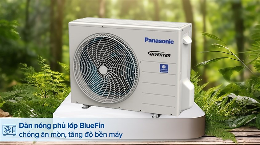 Dàn nóng của máy lạnh Panasonic Inverter 2.5 HP CU/CS-PU24AKH-8 được trang bị lá tản nhiệt bằng nhôm phủ BlueFin, hạn chế tối ưu tác động của thời tiết bên ngoài, góp phần tăng tuổi thọ của máy
