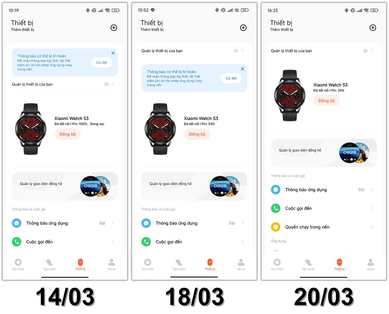 Mình có thể dùng Xiaomi Watch S3 từ ngày 14/03 đến ngày 20/03 mới phải đi sạc.