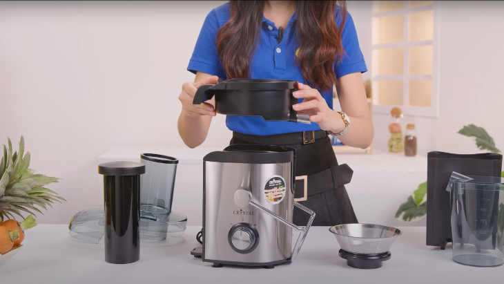 Hình ảnh chi tiết 5 bộ phận chính của máy ép trái cây Crystal GS-333