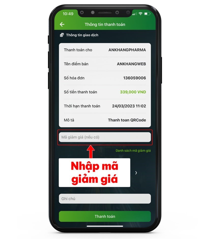 Nhập mã VNPAYAK2 và kiểm tra số tiền đã được giảm trừ & TIẾP TỤC để hoàn tất.