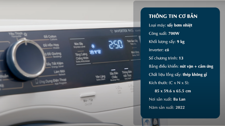 Máy sấy bơm nhiệt Electrolux UltimateCare 9 kg EDH903R9WB - Thông tin