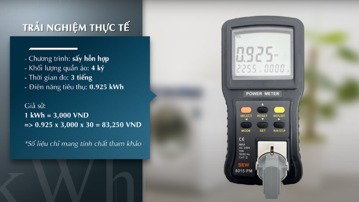 Máy sấy bơm nhiệt Electrolux UltimateCare 9 kg EDH903R9WB - điện năng tiêu thụ