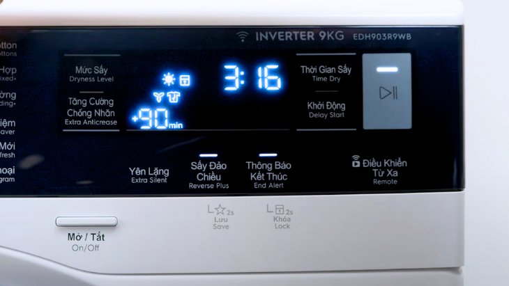 Máy sấy bơm nhiệt Electrolux UltimateCare 9 kg EDH903R9WB - Bảng điều khiển
